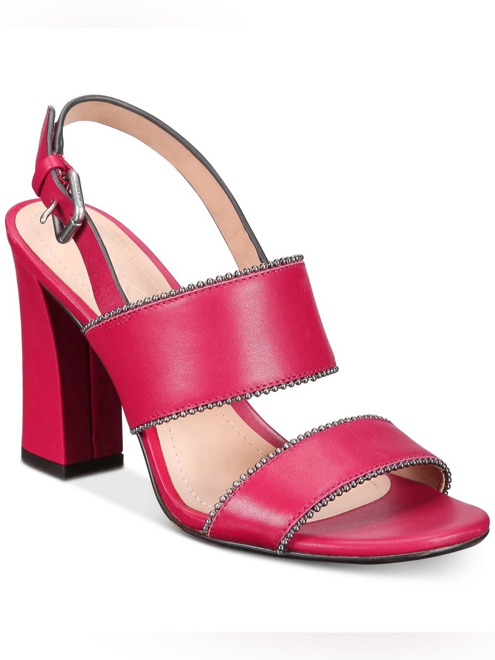 Coach Rylie Pink Leather Beaded Block Heel Sandals Size 8B